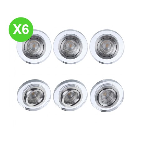 Anneau spot Verre argent orientable rond GU10/MR16 Lot de 6 pièces
