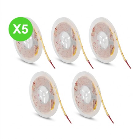 Ruban LED COB 12V blanc chaud 3000K 3W/m 288lm/m Lot 5 Pcs
