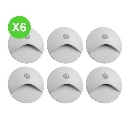 Spot escalier rond EXIN 2,5W 3000K Blanc avec détecteur Lot 6 Pcs