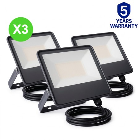 Projecteur Extérieur LED IQ-LED 50W 4000K Noir pour éclairage Lot 3 Pcs