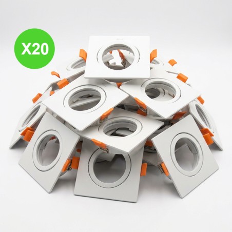Anneau spot orientable carré GU10/MR16 DALLA Blanc en lot de 20 pièces