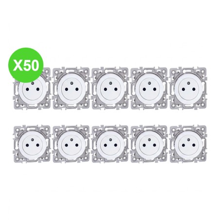 Square Prise 2P+T affleurante blanc, mécanisme en lot de 50 pièces