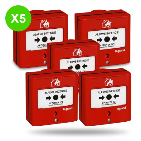 Déclencheur alarme rouge réarmable 1 contact IP30 IK07 Lot 5 pièces