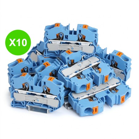 Borne de passage bleue 2 fils 16mm² TOPJOB S à poussoir, lot 10 pièces