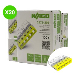 Borne Wago Mini 5 entrées 2,5mm² 2273-205 Lot 20 Pcs