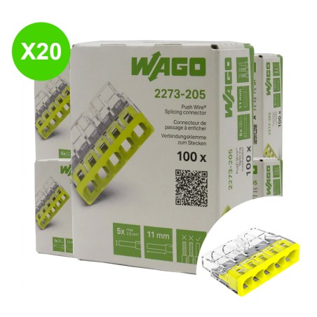 Borne Wago Mini 5 entrées fils rigides max. 2,5mm², lot 20 pièces