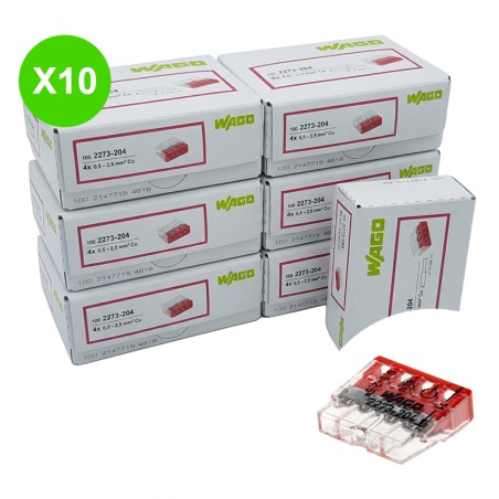Borne Wago Mini 4 entrées fils rigides max. 2,5mm², lot 10 pièces