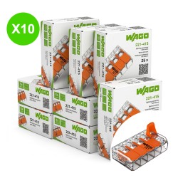 Borne Wago à levier 5 entrées 4mm² 221-415 Lot 10 Pcs