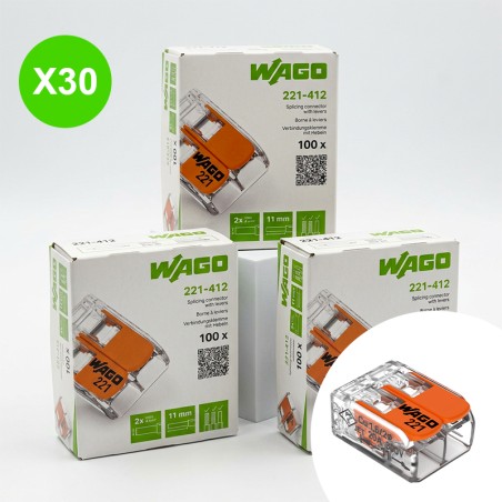 Borne Wago à levier 2 entrées 4mm² tous conducteurs, lot 30 pièces