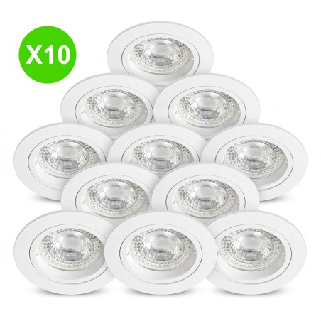 Spot LED GU10 kit SPEED 50 6W 4000K 500lm rond blanc Lot de 10 pièces