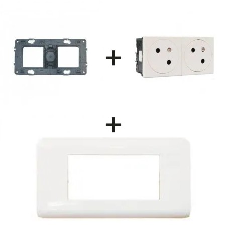 Mosaic Link prises double 2P+T 16A 4 modules blanc kit complet