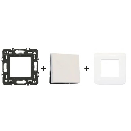 Mosaic Poussoir inverseur blanc kit complet avec support et plaque