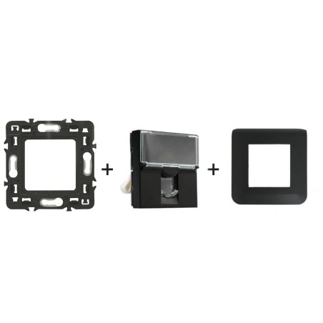 Mosaic Prise RJ45 2 modules catégorie 6 FTP noir mat kit complet