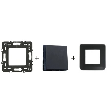 Mosaic Poussoir 2 modules noir mat kit complet avec support et plaque