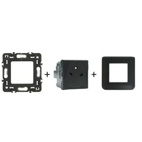 Mosaic Prise 2P+T 16A 2 modules kit complet avec support et plaque
