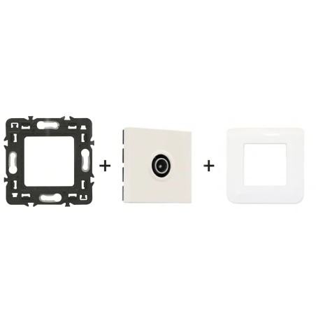 Mosaic Prise TV mâle simple blanc kit complet avec support et plaque