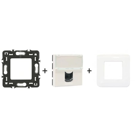 Mosaic Prise RJ45 2 modules blanc kit complet avec support et plaque