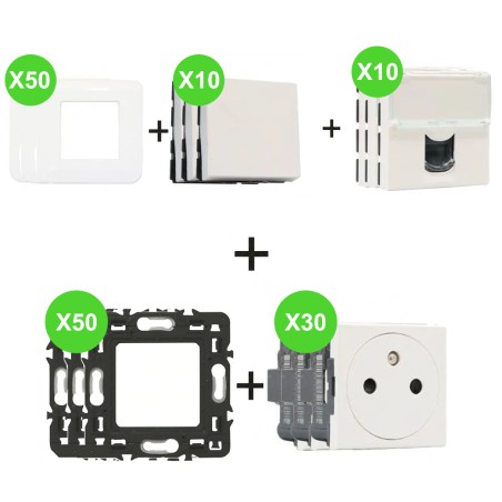 MOSAIC Lot PRO 30 Prise + 10 RJ45 + 10 Va-&-Vien + 50 plaque