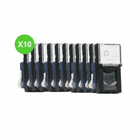 Mosaic Prise RJ45 1 module catégorie 6 FTP noir mat Lot de 10 pièces