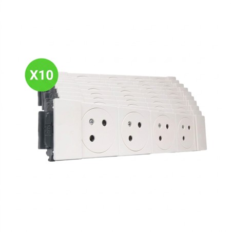 Mosaic Prise quadruple goulotte 16A Soluclip blanc Lot de 10 pièces