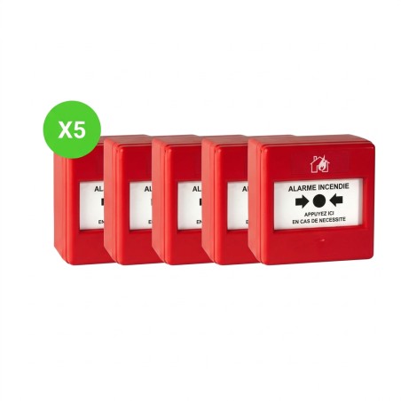 Déclencheur manuel incendie conventionnel rouge IP24D Lot 5 Pcs