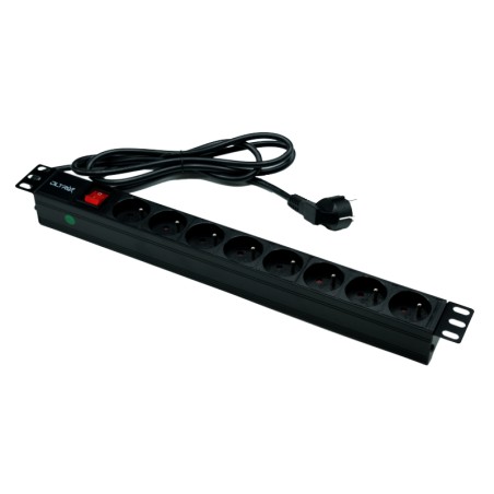Bandeau PDU 19" 8 prises + interrupteur 2P+T françaises, 16A, 1U, alu