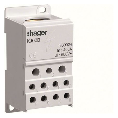 HAGER KJ02B (F) Bloc de répartition, 400A, fermé, 1pôle