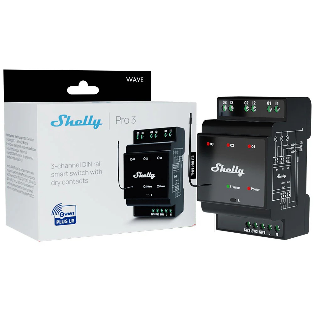 Z-Wave module connectée rail DIN 3x16A - SHELLY WAVE PRO 3